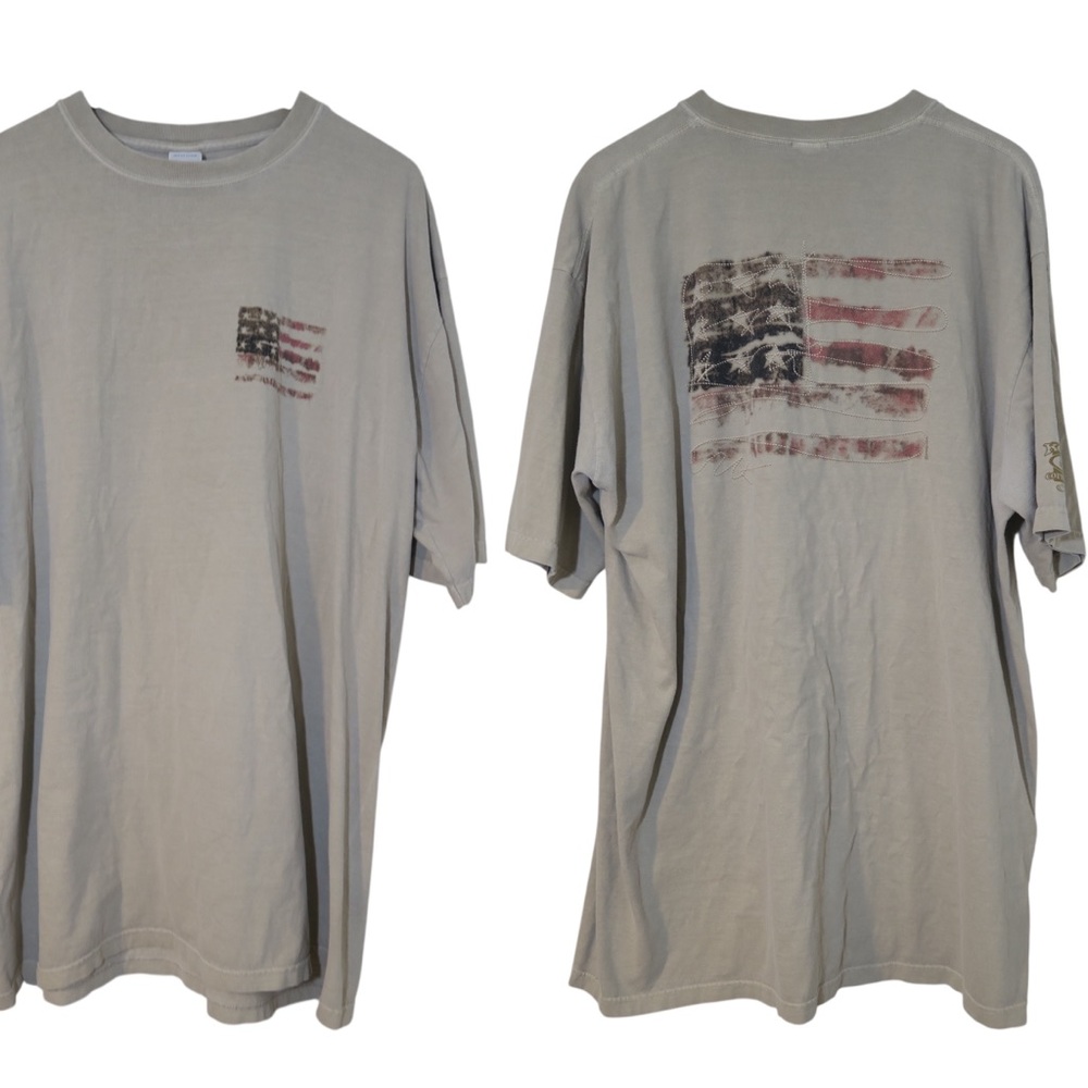 Crazy Shirts American Flag Shirt Short Sleeve Graphic Tee‎ Kona Coffee Dyed Tan